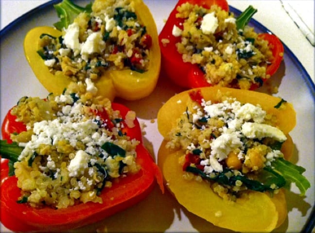 quinoa and chickpea stuffed peppers GLOBAL CUISINE: Meatless Mediterranean Stuffed Peppers