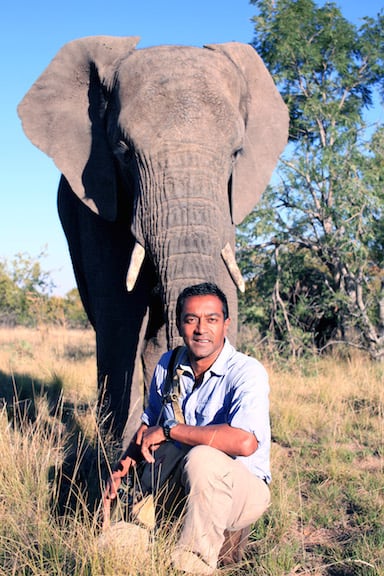 M Sanjayan With an Elephant in Tanzania