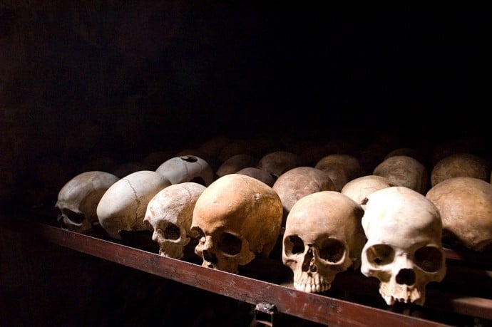 Skulls from the Rwanda Genocide at Nyamata Memorial Site