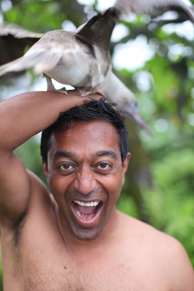 M Sanjayan Meets a Red-Footed Boobie, photo by Dave Allen
