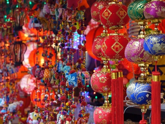 Does china celebrate christmas? Red lanterns in a shop