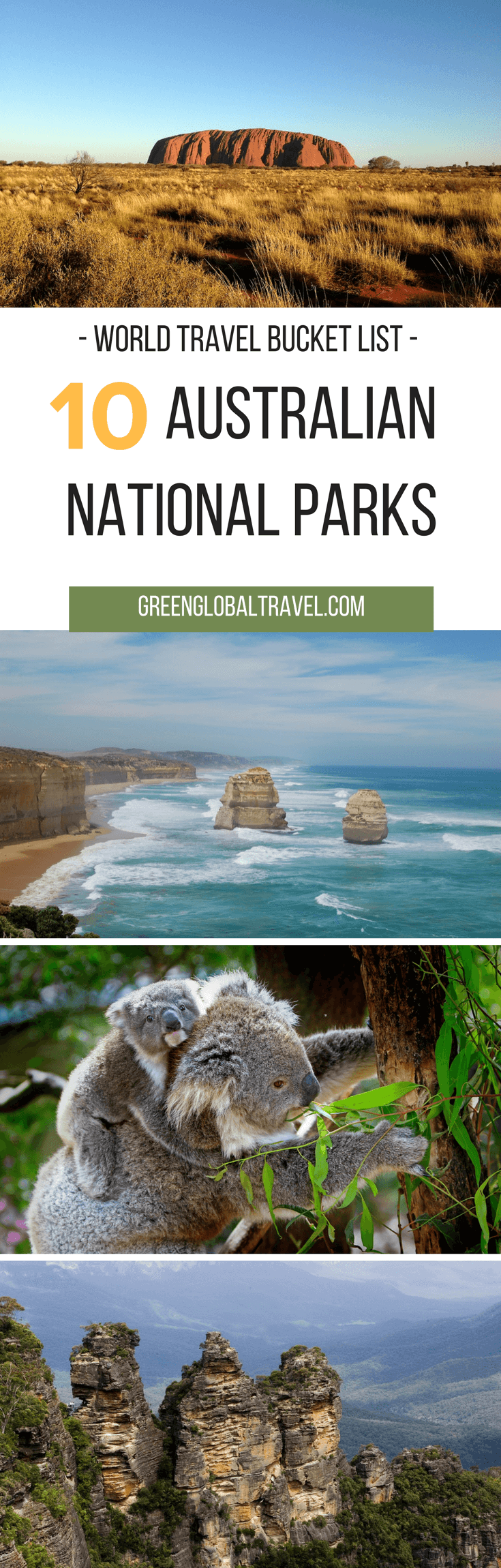The Top 10 Australian National Parks for Your World Travel Bucket List, including Great Otway, Kakadu, Daintree, Blue Mountains, and more. via @greenglobaltrvl