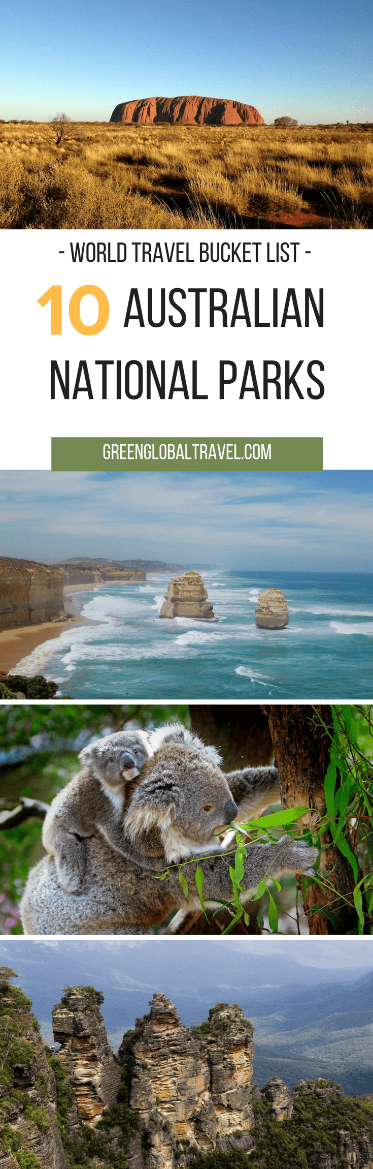 The Top 10 Australian National Parks for Your World Travel Bucket List, including Great Otway, Kakadu, Daintree, Daintree, Blue Mountains, and more. via @greenglobaltrvl