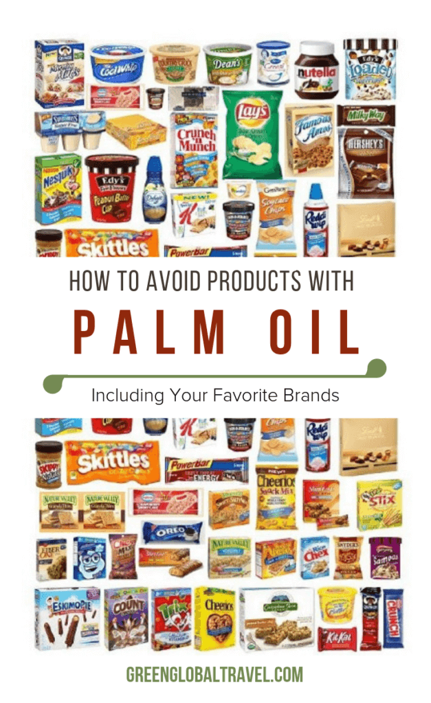 How to avoid products with Palm Oil includes an explanation of what is palm oil, palm oil uses, why palm oil is bad, the connect between palm oil and deforestation and palm oil facts via @greenglobaltrvl #PalmOilfreeproducts, #PalmOilDeforestation, #palmoilfacts, #palmoilbad, #palmoillwhatis