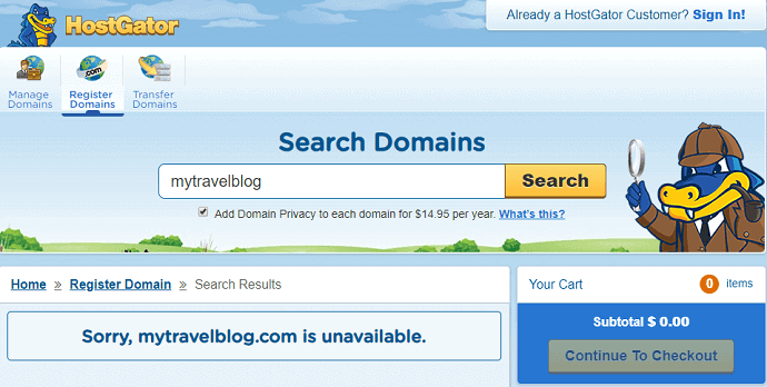 Searching Domains on HostGator 