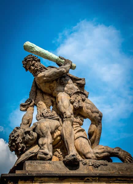 David vs Goliath Statue at Matthias Gate in Prague Castle