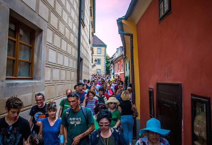 Prague Castle crowds on Golden Lane