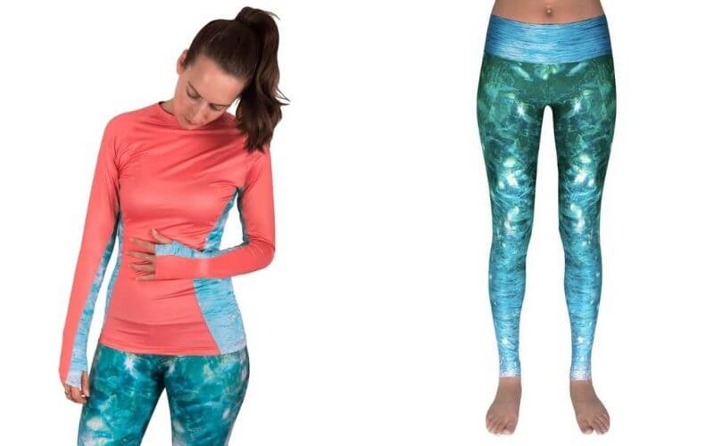 Rash guard and leggings made from recycled plastic bottles