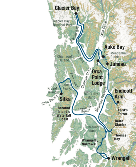 Alaska Cruise Map for Alaskan Dream Cruises' Last Frontier Adventure