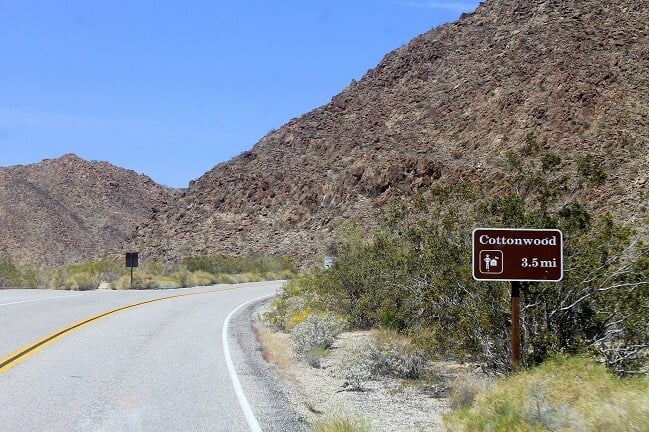 Cottonwood Visitor Center sign, near Los Palms Oasis Trail