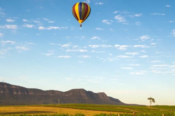 Hot Air Balloon over Winery in Hunter Valley NSW Australia