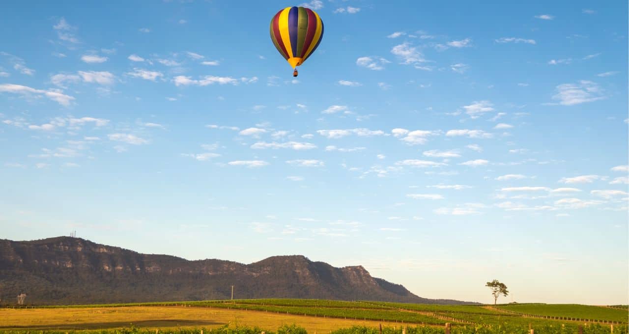 Hot Air Balloon over Winery in Hunter Valley NSW Australia