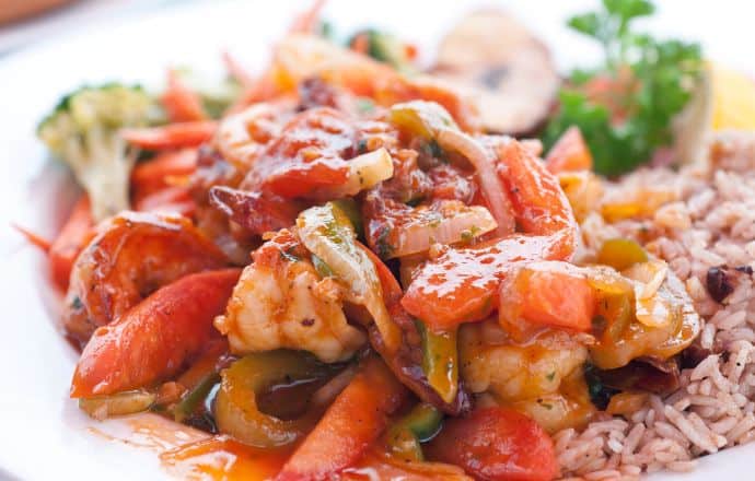 Caribbean Food - Traditional Cayman style stewed seafood and vegetable dish