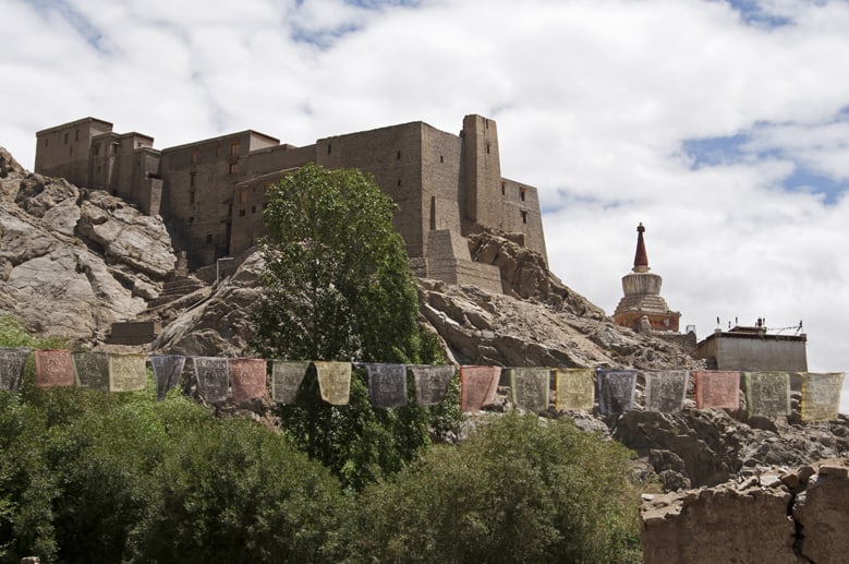 Leh monastery and flags