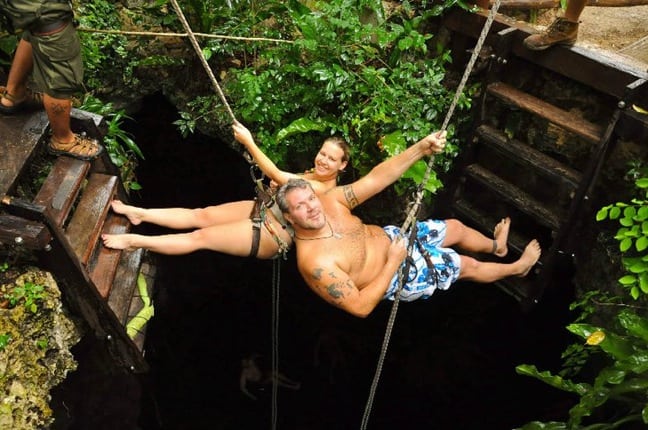 Bret Love & Mary Gabbett Rappeling in Riviera Maya, Mexico