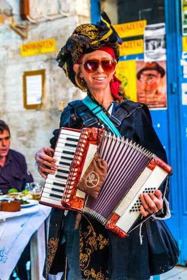 Busker with Accordion on Aegina Island, Greece