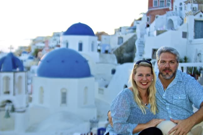 Bret Love & Mary Gabbett of Green Global Travel in Oia, Santorini