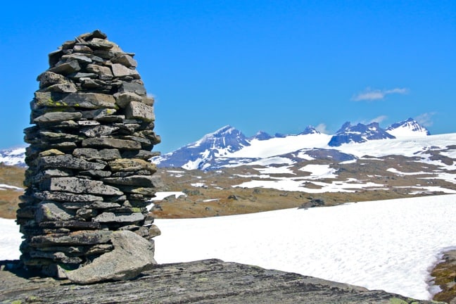 Ancient Stone Cairn, a trail marker in Norway's Jotunheimen Mountains