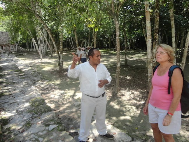 Dr Martha Honey visits Coba in Mexico's Yucatan Peninsula during the TBEX Travel Blogging Conference