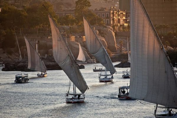 Feluccas on the Nile at Aswan, Egypt