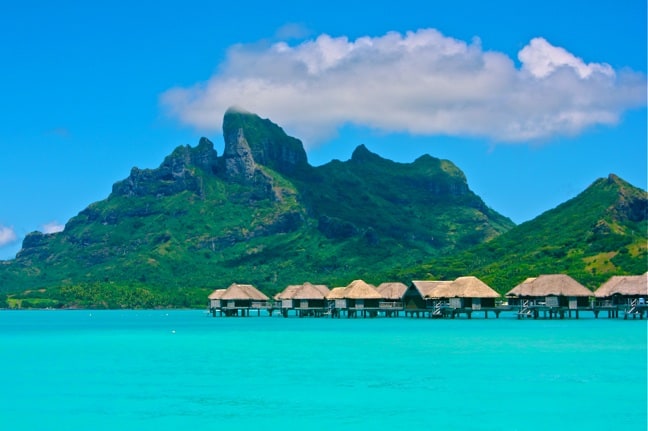 Over-water bungalows at the Four Seasons Resort, Bora Bora.