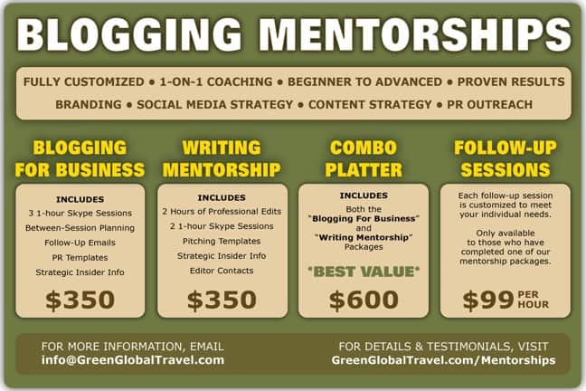 "Improve Your Writing" and "Blogging for Business" Mentorship Packages via Green Global Travel