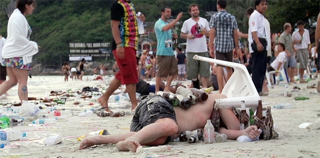 Aftermath of a Full Moon Party of Haad Rin Beach, Thailand via Gringo Trails 