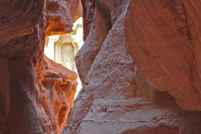 View of The Treasury in Petra, Jordan from the Siq