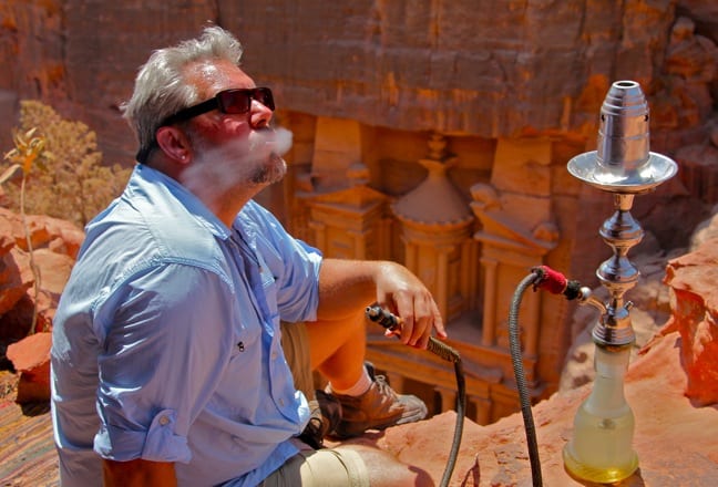 Smoking a Hookah Above the Treasury in Petra, Jordan