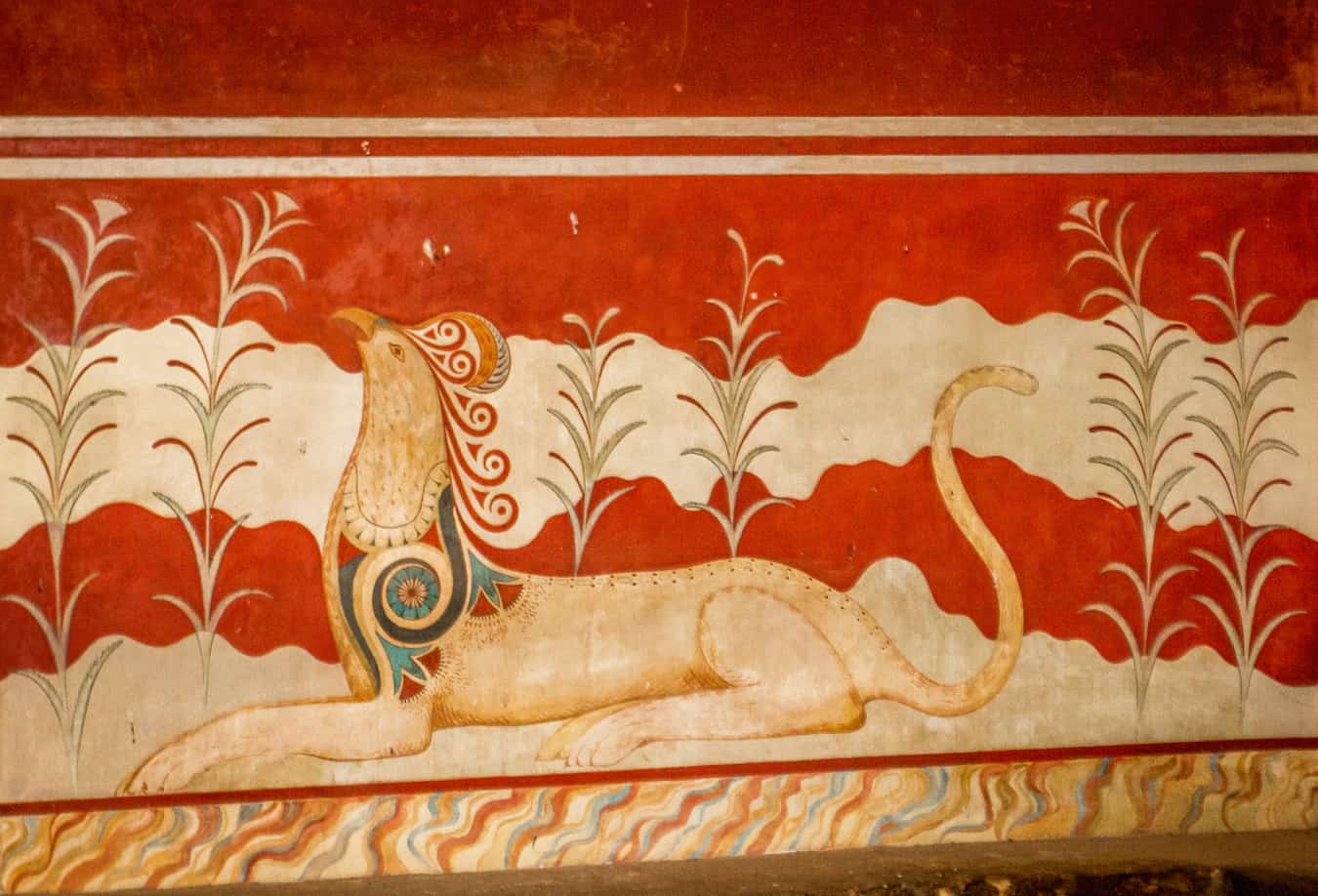 Mural at the Minoan Palace Knossos in Crete, Greece
