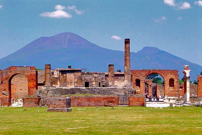 Pompeii with Vesuvius in background