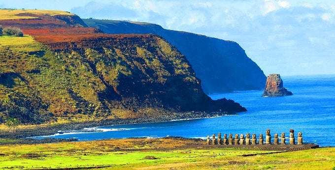 Rapa Nui National Park Easter Island Cliffs with Moai Statues