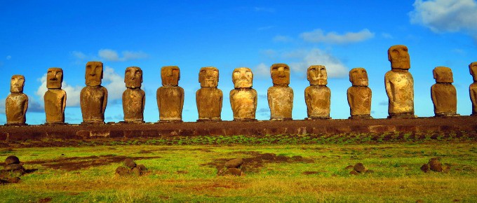 Rapa Nui National Park Easter Island- line of Moai statues