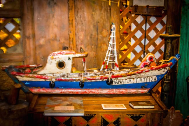 A Model Boat Pays Tribute to Oia's Merchant Fleet in Santorini, Greece