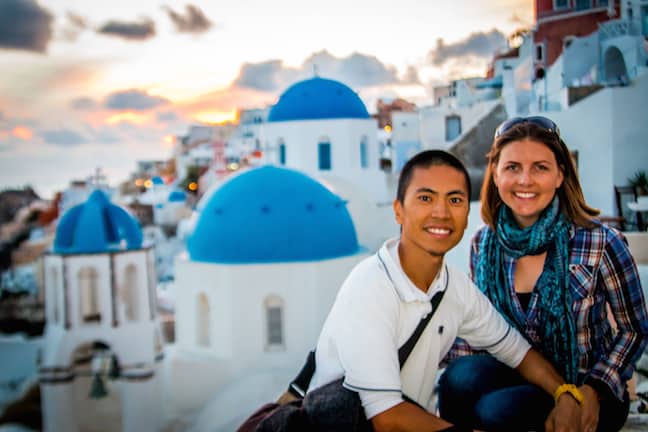 Hai and Jessica of Notes of Nomads in Oia, Santorini