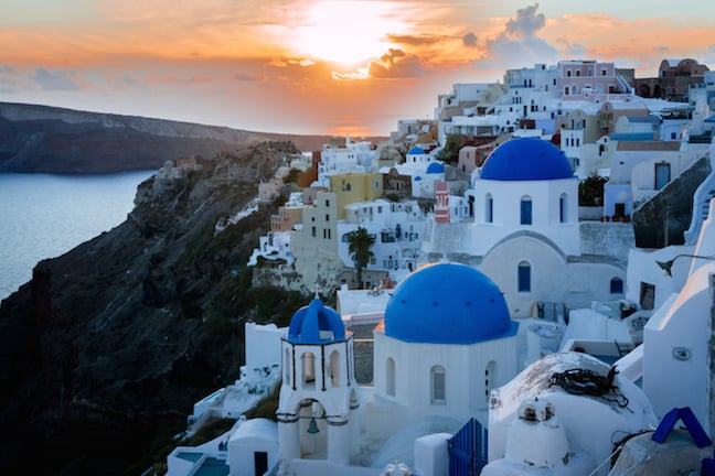 Sunset in the Village of Oia in Santorini, Greece