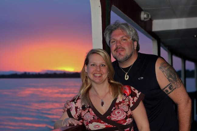 Bret love and Mary Gabbett at Sunset in the Peruvian Amazon