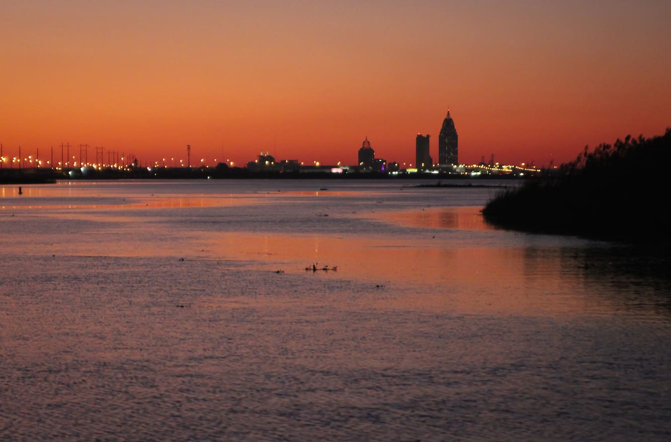 The Mobile Skyline at Sunset on Mobile Bay