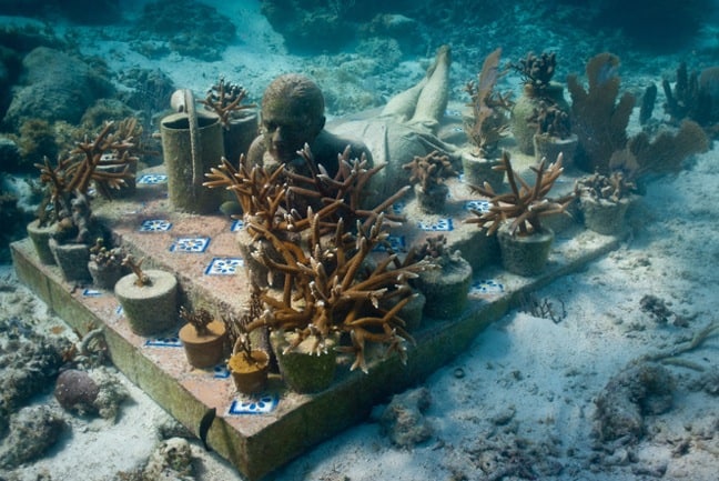 "The Gardener Of Hope" Installation at Cancun Underwater Museum sculpture by Jason Decaires Taylor