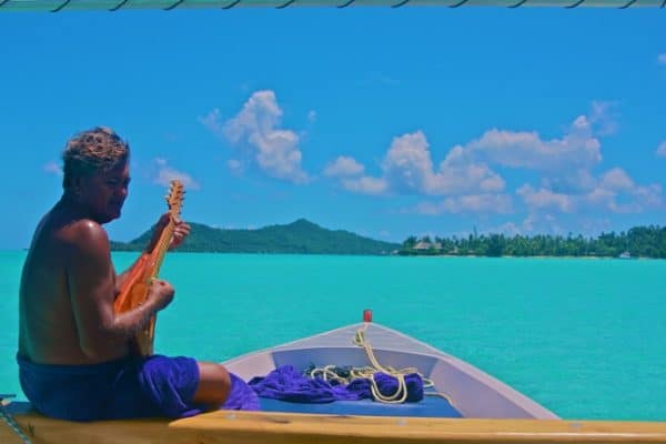 Ukelele serenade during a boat ride in Bora Bora, Tahiti