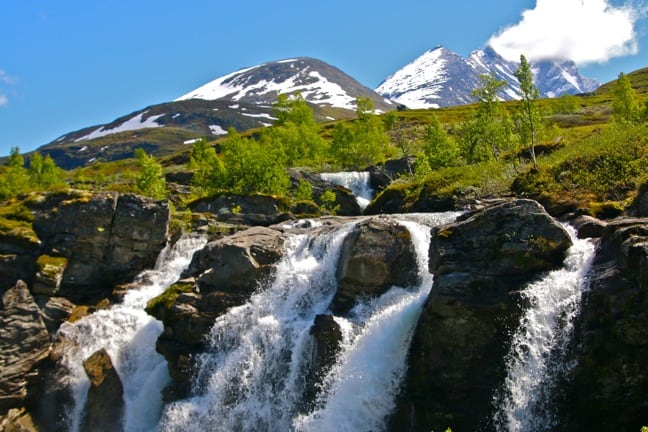 Waterfalls Along the Climb into the Jotunheimen Mountains