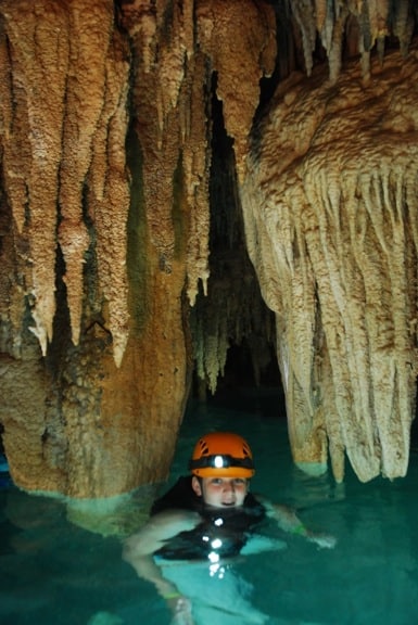 Swimming in cenotes at Rio Secreto