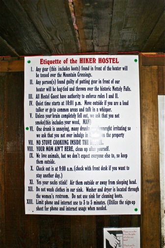 Appalachian Trail hiker hostel etiquette